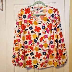 #249 Michelle MCDowell- White Background w Multicolored Florals - Size: XL